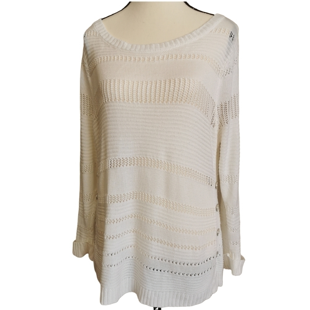 New York & Company Scoop Neck White Eyelet Sweater Sz M Open To Offers